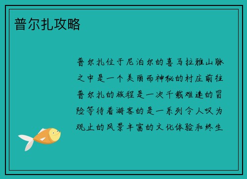 普尔扎攻略