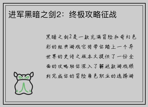 进军黑暗之剑2：终极攻略征战